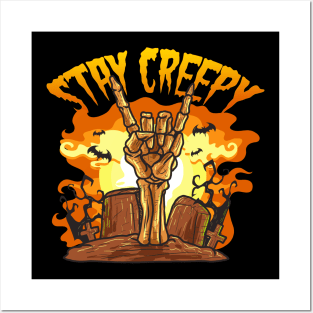 Stay Creepy Halloween Skeleton Graveyard Design Posters and Art